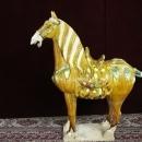 Pair Large Tang Style Ceramic Horses Tri Colored