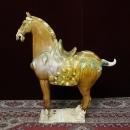 Pair Large Tang Style Ceramic Horses Tri Colored