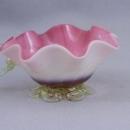 Vintage Glass Art Cup Ruffled Rim Pink and White