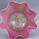 Vintage Glass Art Cup Ruffled Rim Pink and White