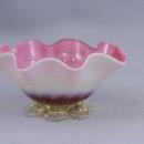 Vintage Glass Art Cup Ruffled Rim Pink and White