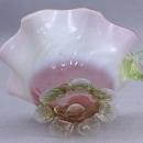 Vintage Glass Art Cup Ruffled Rim Pink and White