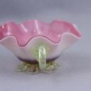 Vintage Glass Art Cup Ruffled Rim Pink and White