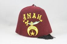 Vintage Mason Shriners Fez Hat ANAH Burgundy with Jeweled Tassel