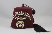 Vintage Mason Shriner Al Malaikah Fraternal Fez Hat Opalescent Multi- Jeweled