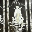 Vintage Chinese Black Lacquer Wall Panels Mother of Pearl and Alabaster