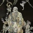 Vintage Chinese Black Lacquer Wall Panels Mother of Pearl and Alabaster