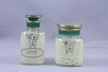 Vintage Cosmetic Glass Jars with Lids Floral Pattern
