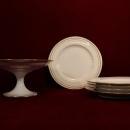 Haviland China Dessert Set with Pedestal Base Five Plates Green and Gold Pattern