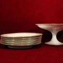 Haviland China Dessert Set with Pedestal Base Five Plates Green and Gold Pattern