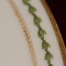 Haviland China Dessert Set with Pedestal Base Five Plates Green and Gold Pattern