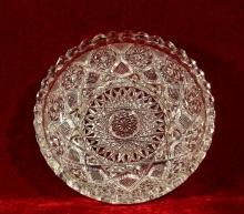 American Brilliant Glass Candy Dish Hobstar Geometric Patterns Saw tooth Rim Dazzling