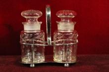 Antique Mappin Webb Cruet Set ABP Glass Floral Triple Prince’s Plate