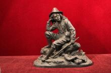 Metal Statue Boy with Nap sack Canteen Star Of David Unique Piece