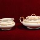 Theodore Haviland China Sugar Bowl and Creamer Pink Roses Gold