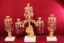 Antique Figural Candelabra Gilded Girandole Prisms Marble