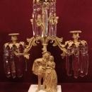 Antique Figural Candelabra Gilded Girandole Prisms Marble