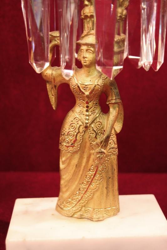 Antique Figural Candelabra Gilded Girandole Prisms Marble