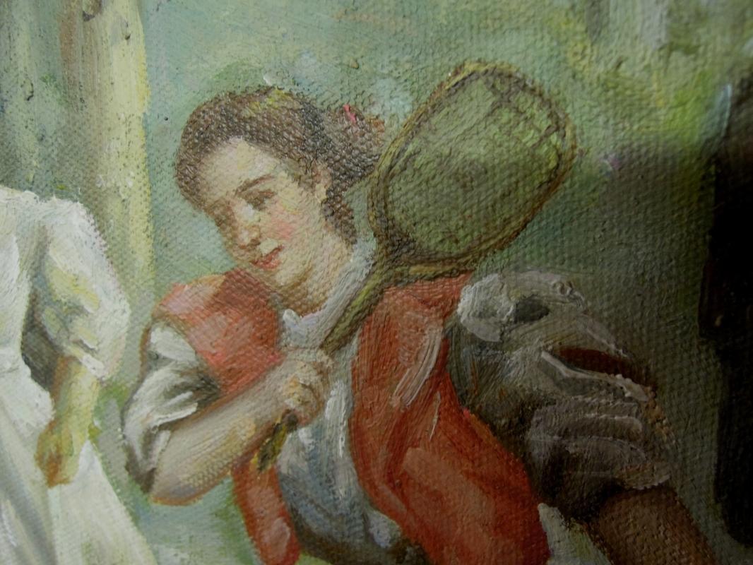 Oil Painting Women Tennis Theme Ornate Gold Frame