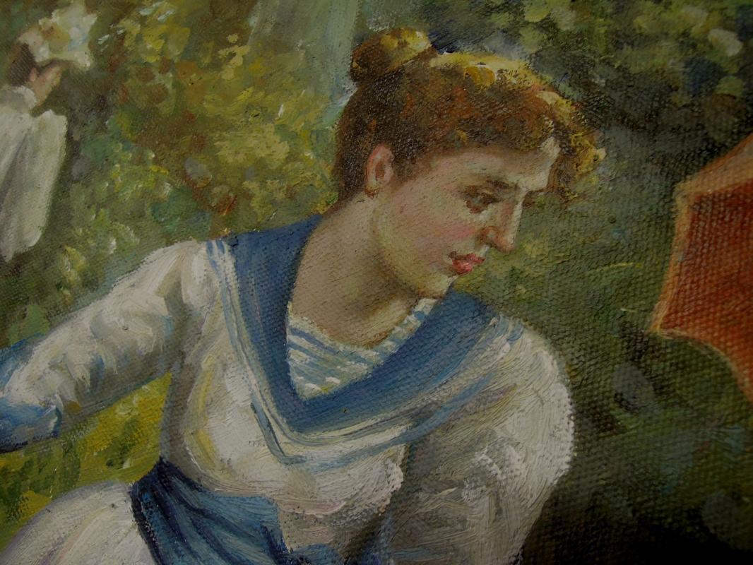 Oil Painting Women Tennis Theme Ornate Gold Frame