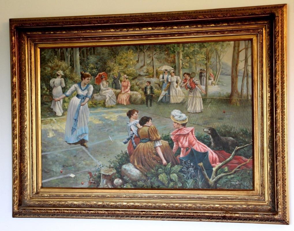 Oil Painting Women Tennis Theme Ornate Gold Frame