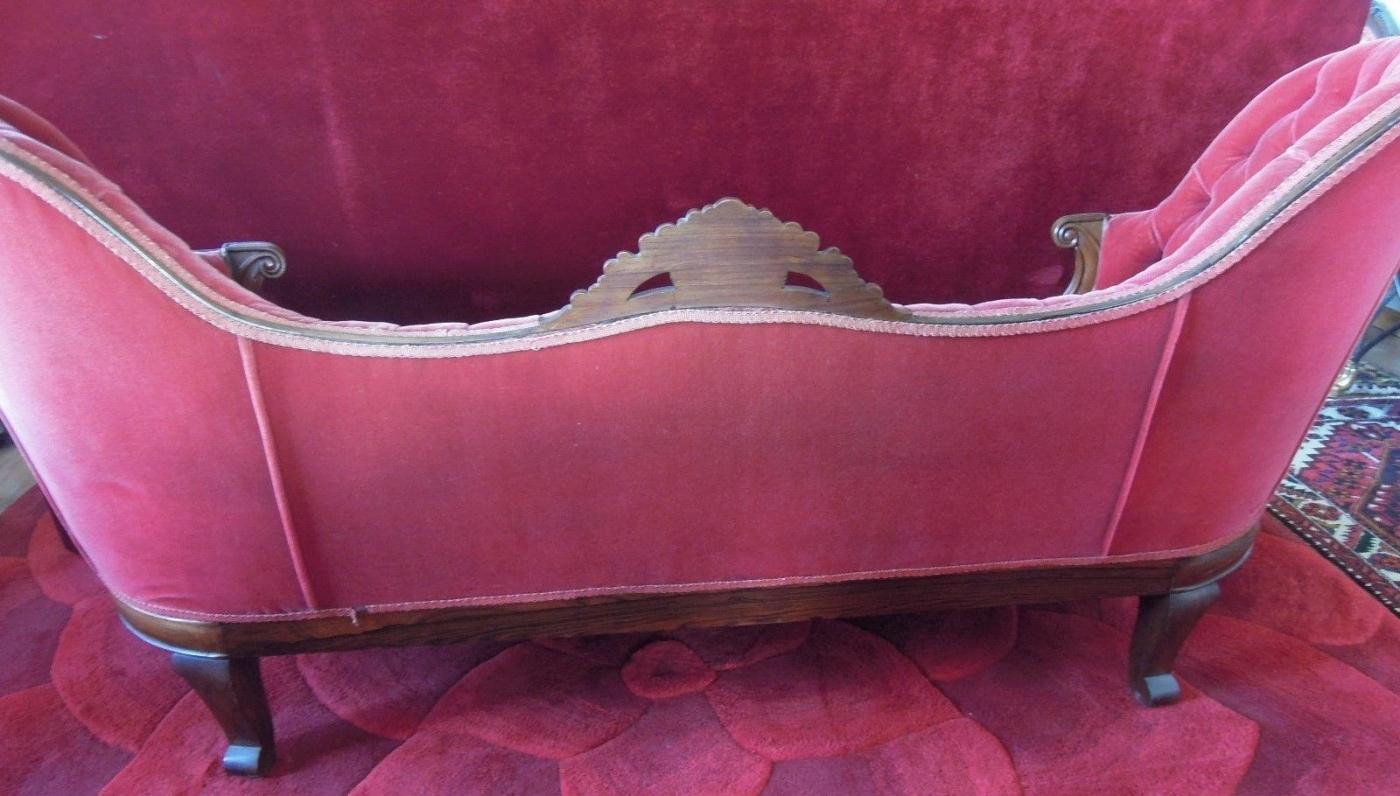 Rosewood Rococo Settee Burgundy Mohair Tufted Back