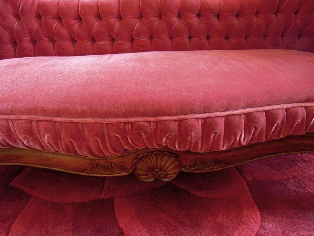 Rosewood Rococo Settee Burgundy Mohair Tufted Back
