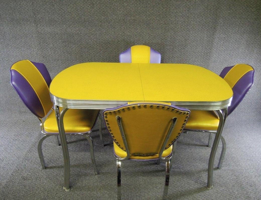 Vintage Chrome Dinette Yellow Moon Glow Table Lloyd Chairs New Fabric