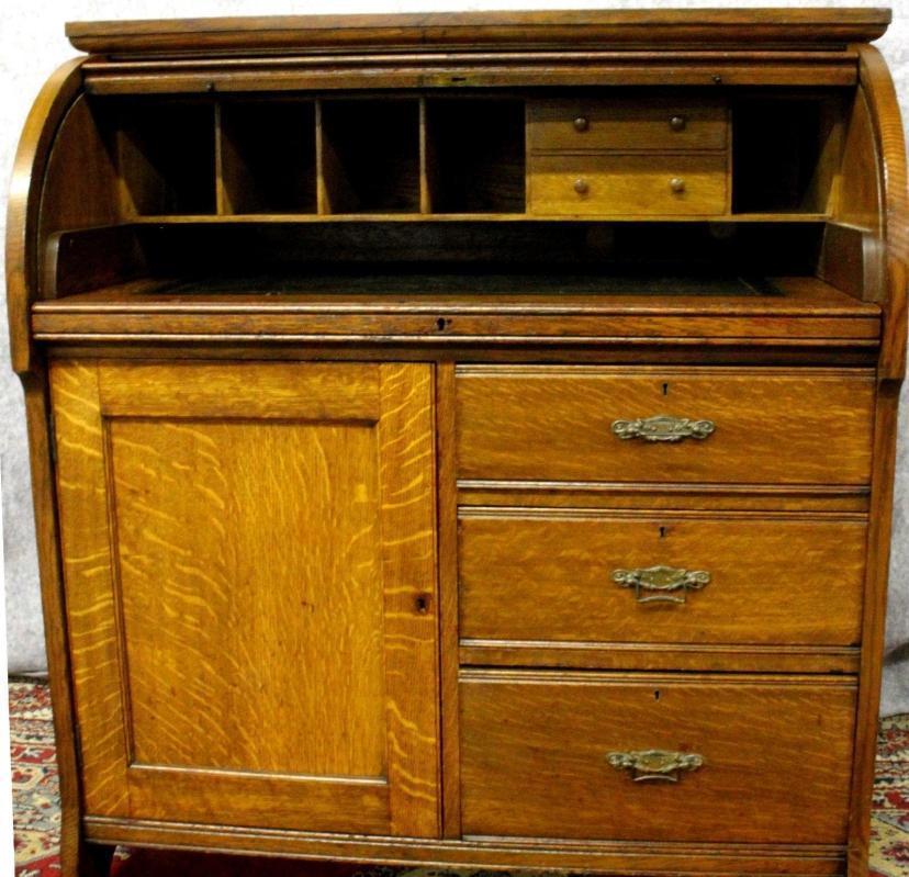 D & H Waddington Roll Top Desk Wood Antique