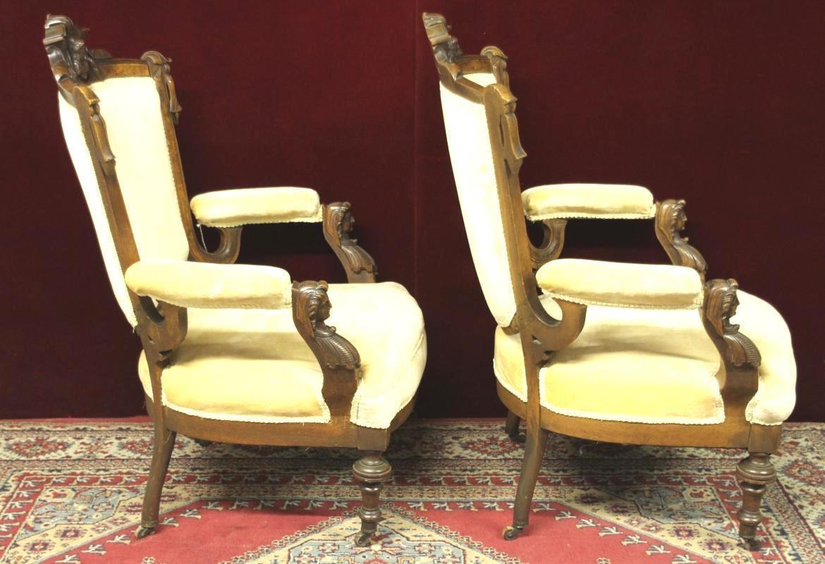 John Jelliff Style Parlor Chairs Figural Carved Heads Stunning