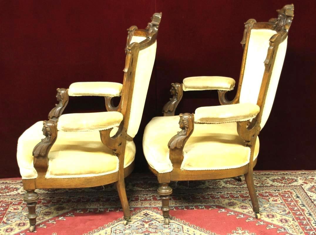 John Jelliff Style Parlor Chairs Figural Carved Heads Stunning