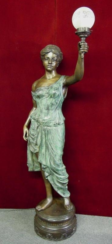 Bronze Roman Woman Floor Lamp Holding Light