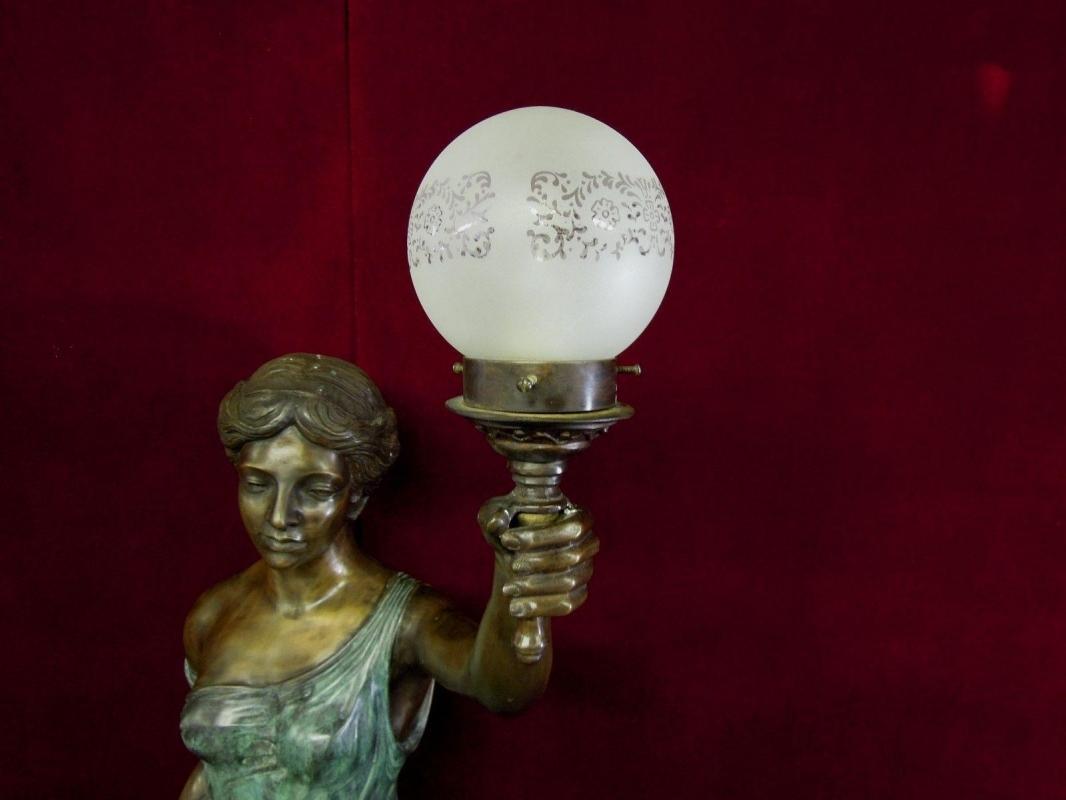 Bronze Roman Woman Floor Lamp Holding Light