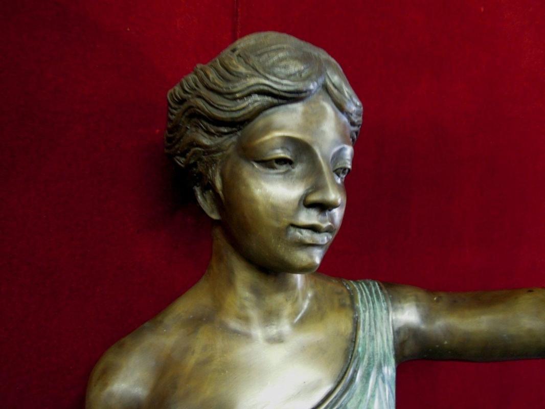 Bronze Roman Woman Floor Lamp Holding Light