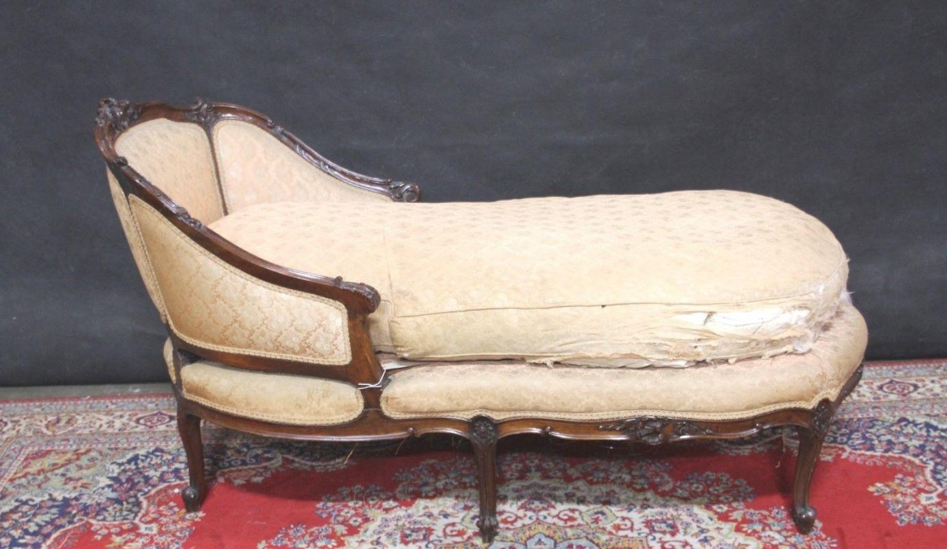 Louis XV Chaise Lounge Carved Wood Down Cushion