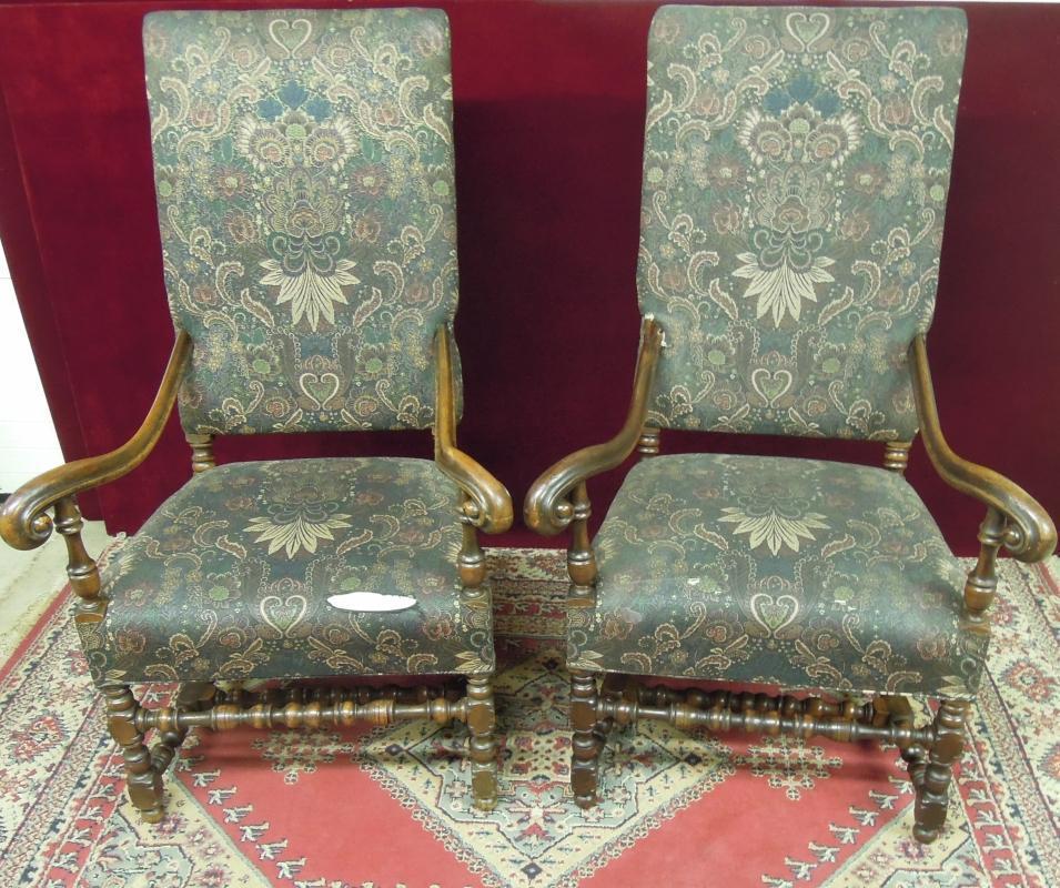 Renaissance Revival High Back Chairs Floral