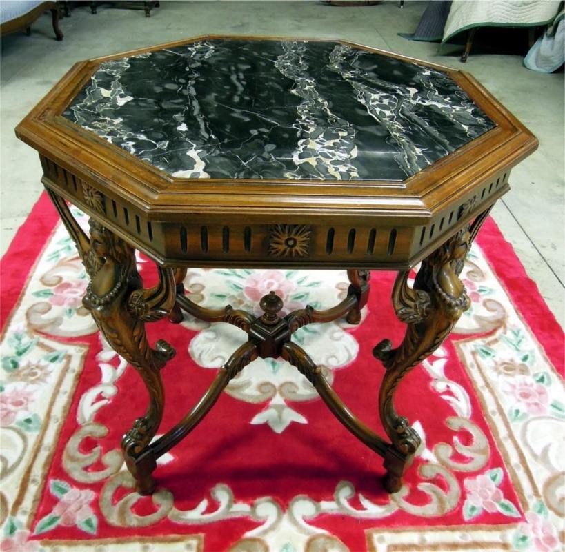 Antique Figural Head Table Marble Top Octogon Shape