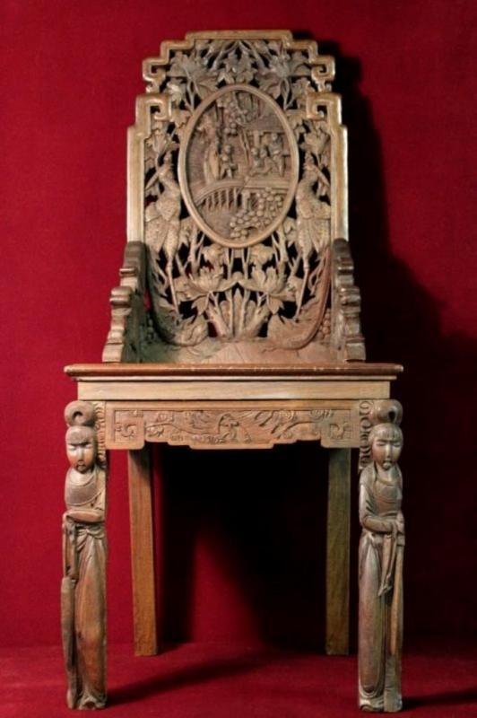 Figural Asian Chair Carved Wood Stunning RARE