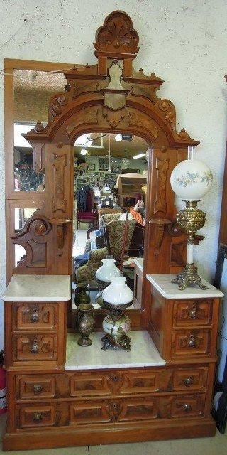 Antique Victorian Drop Marble Vanity With Mirror
