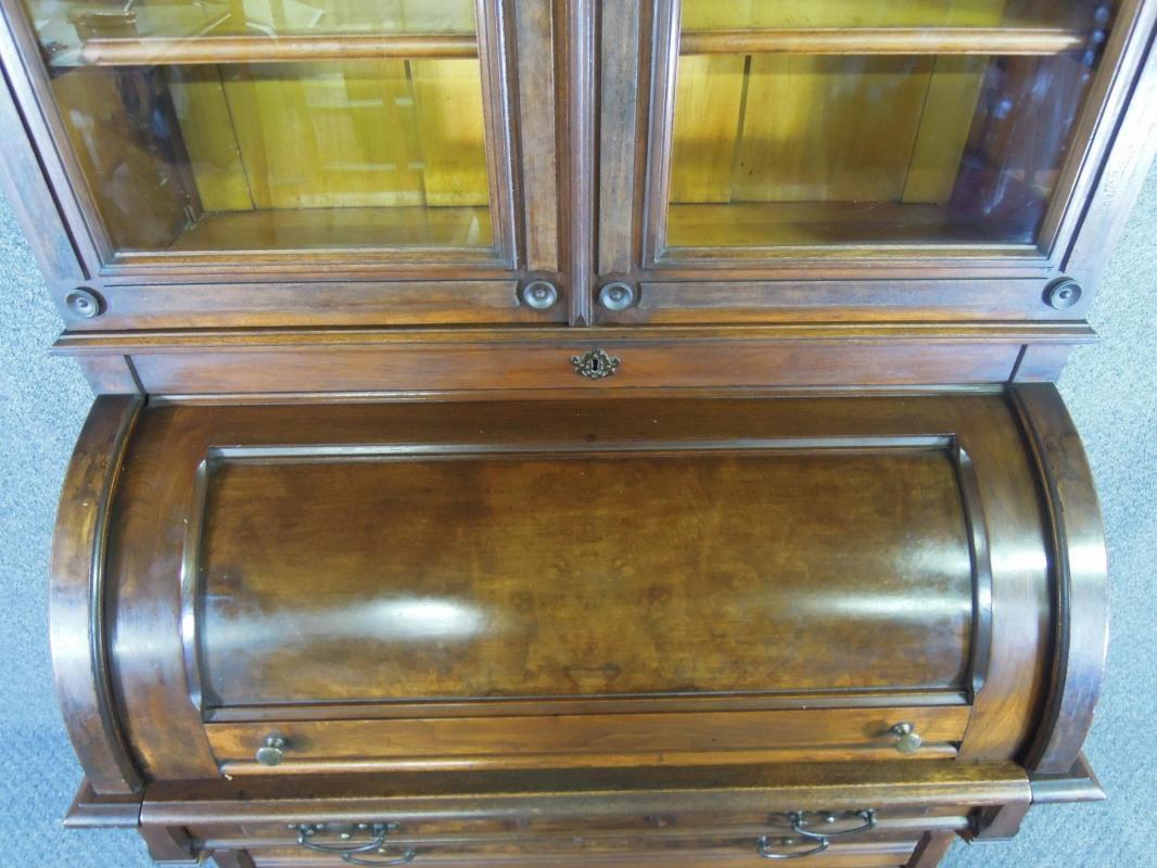 Antique Victorian Cylinder Secretary Desk Mahogany & Burl