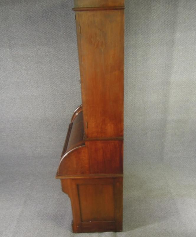 Antique Victorian Cylinder Secretary Desk Mahogany & Burl