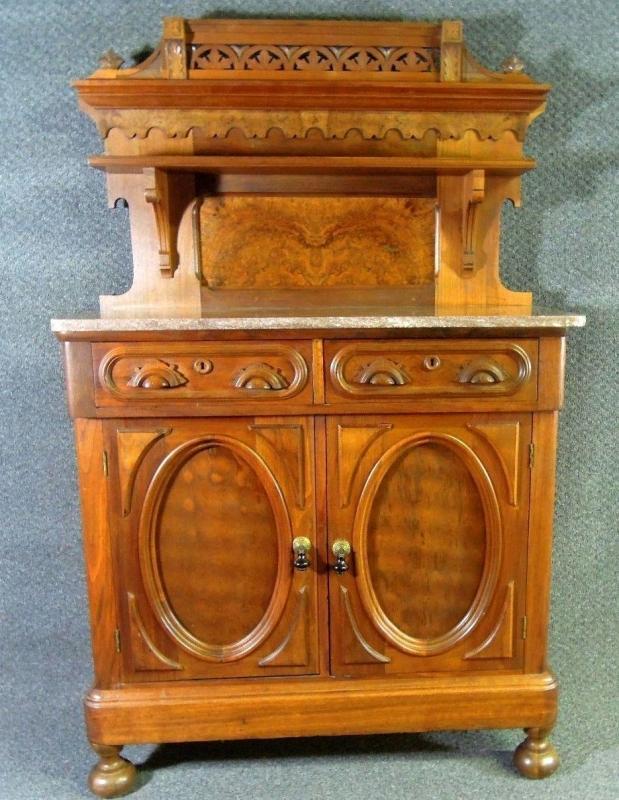 Antique Sideboard Buffet Carved Marble Top