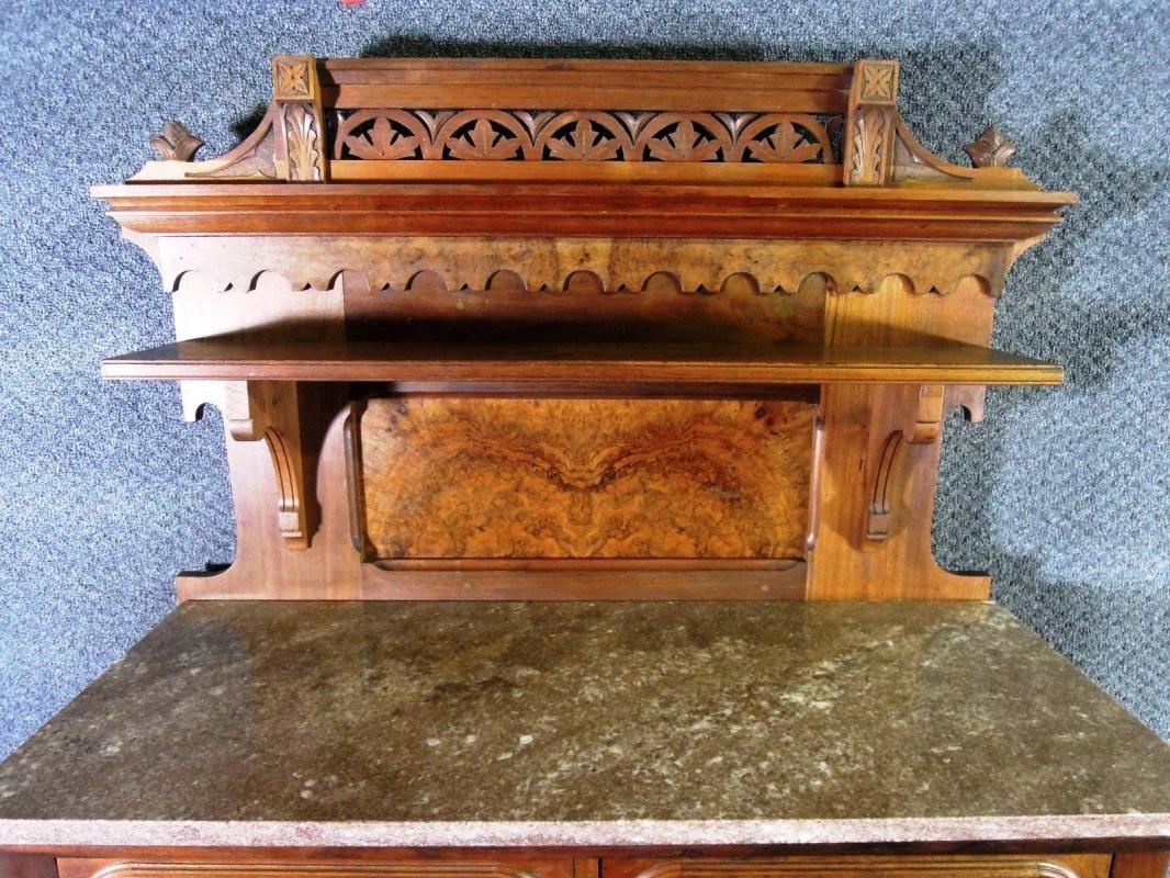Antique Sideboard Buffet Carved Marble Top