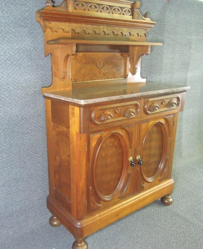 Antique Sideboard Buffet Carved Marble Top