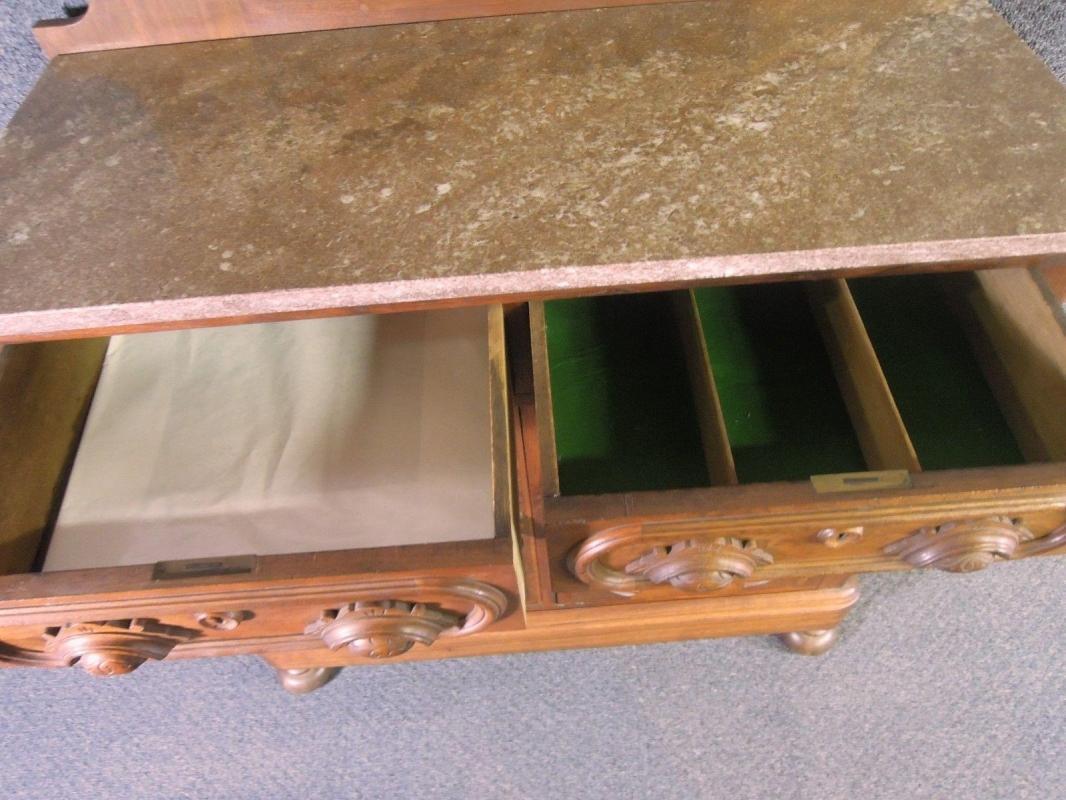 Antique Sideboard Buffet Carved Marble Top