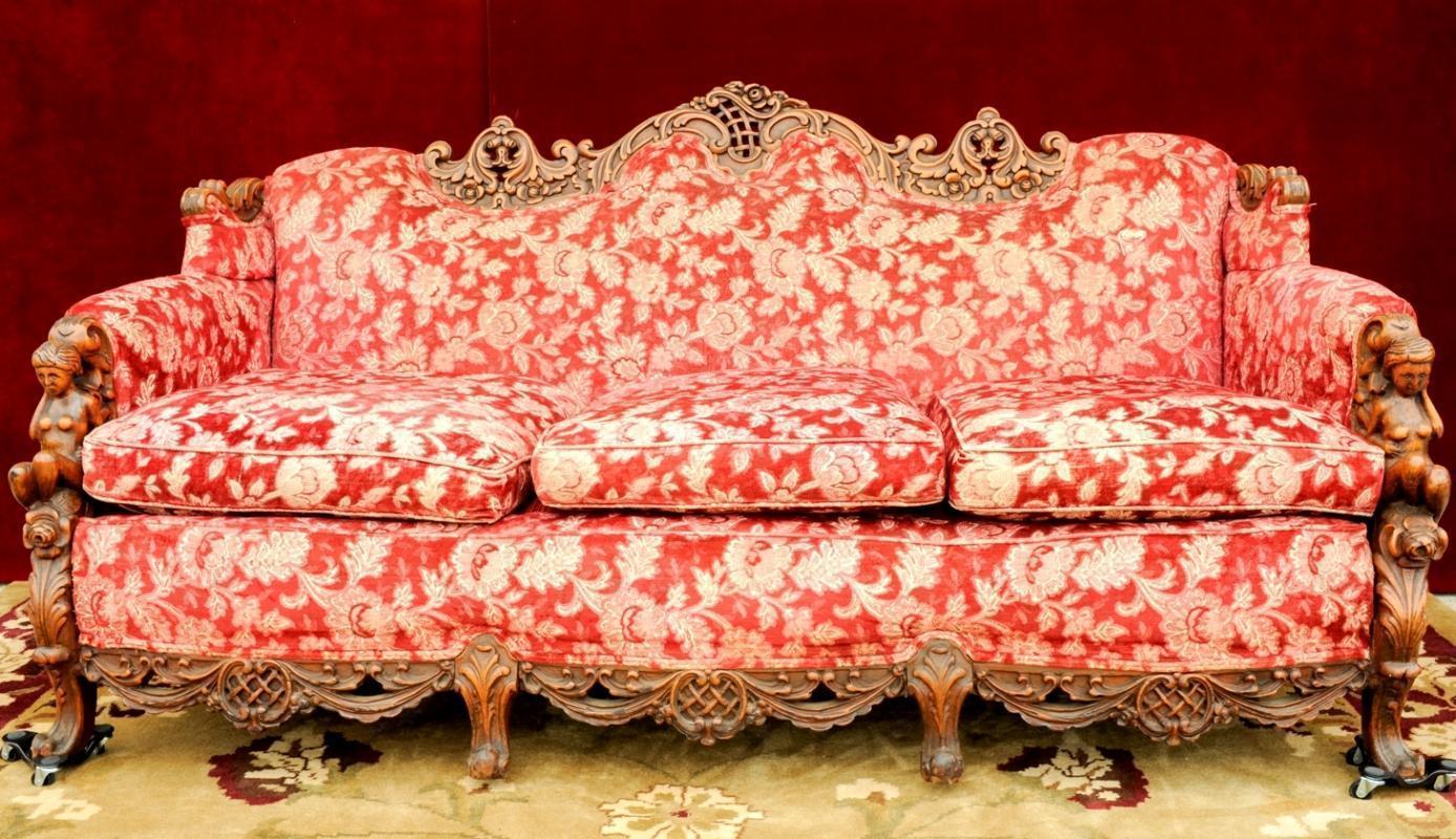 Gimbels Figural Sofa Chair Head Carved Rare
