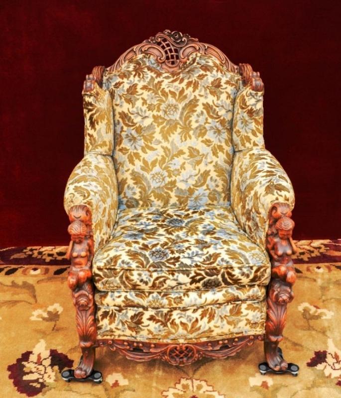 Gimbels Figural Sofa Chair Head Carved Rare