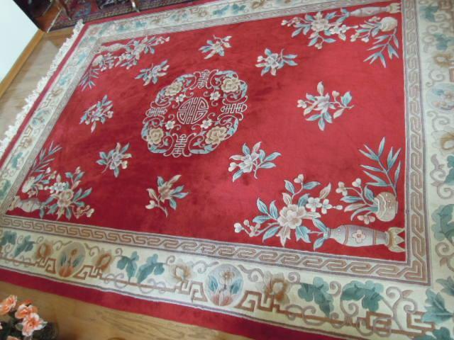 Hand Made Wool Area Rug Floral Medallion Vases China Stunning