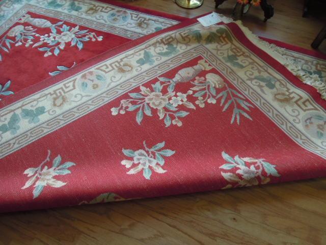 Hand Made Wool Area Rug Floral Medallion Vases China Stunning