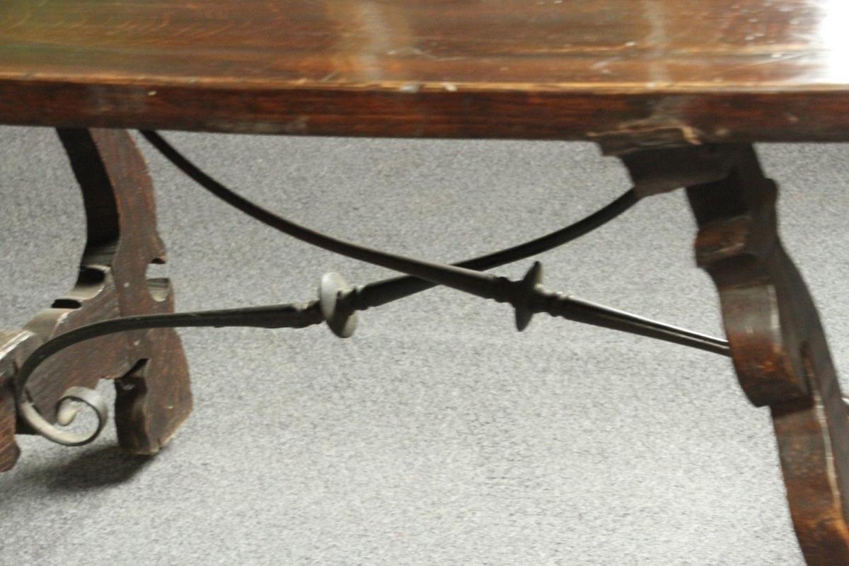 Antique Spanish Baroque Refectory Table Iron Scrolls Large Very Old